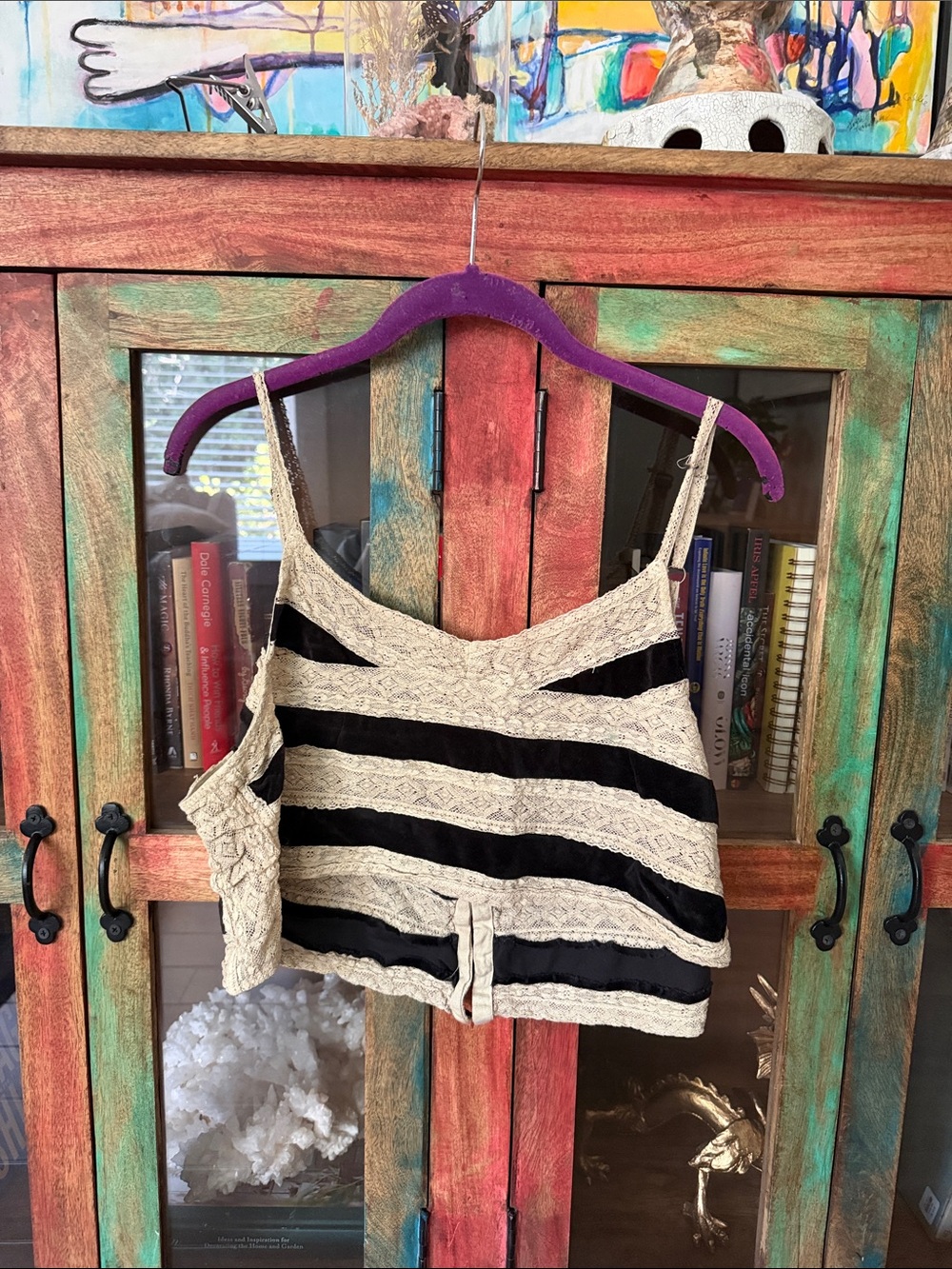 Magnolia Pearl Cream & Black Striped Lace Cropped Cami